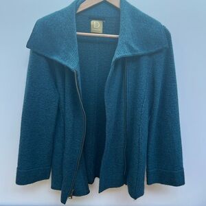 Damask Teal cropped sleeve wool Cardigan Sweater